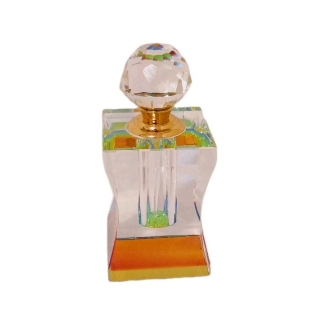 Rainbow Clear Prism Crystal Art Glass Refillable Perfume Fragrance Oil Bottle